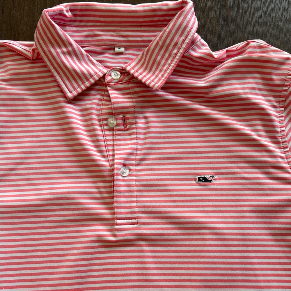 Vineyard Vines Pink & White Striped Performance Polo